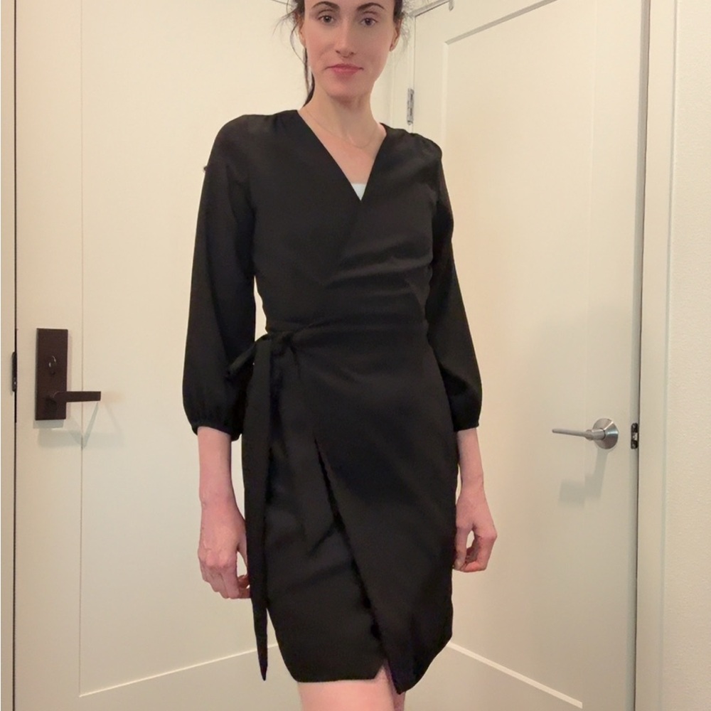 J. Crew Black Long Sleeve Wrap Dress